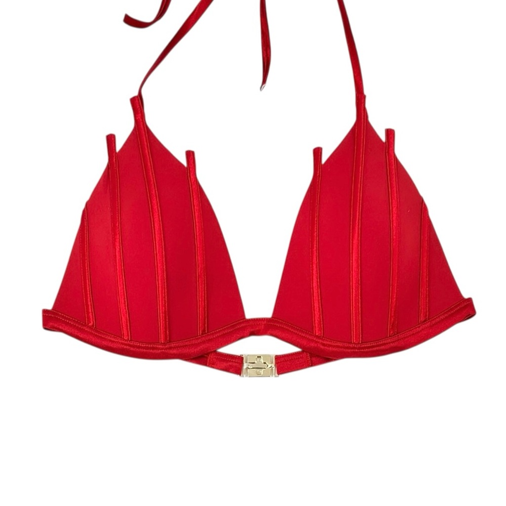 LA PERLA Red Striped Bikini Swimsuit Swim Top sz 10